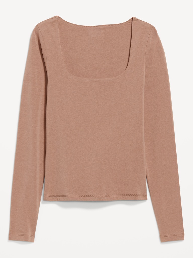 Fitted Double-Layer Scoop-Neck Top