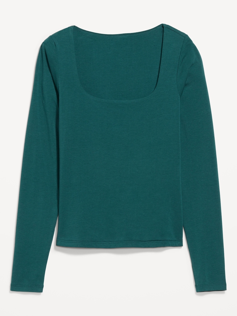Fitted Double-Layer Scoop-Neck Top