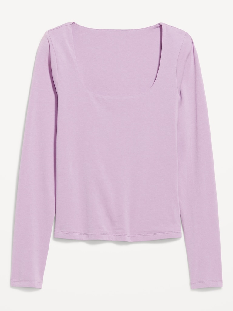 Fitted Double-Layer Scoop-Neck Top