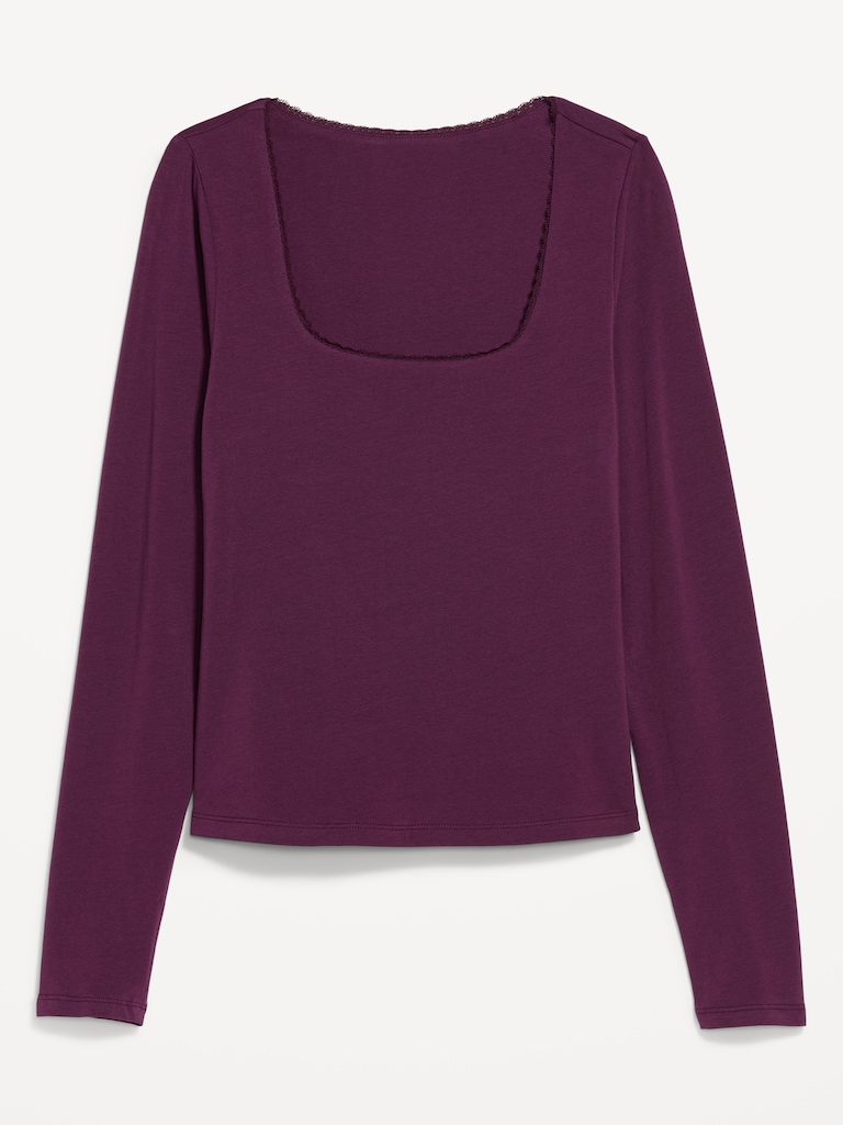 Fitted Double-Layer Scoop-Neck Top