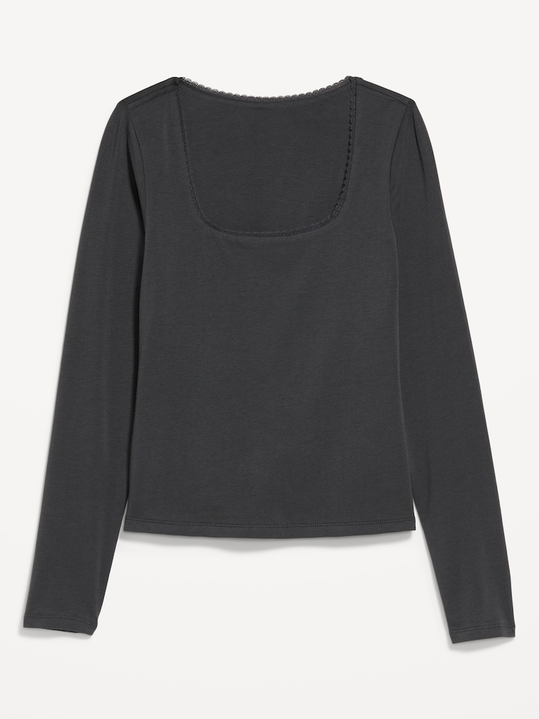 Fitted Double-Layer Scoop-Neck Top
