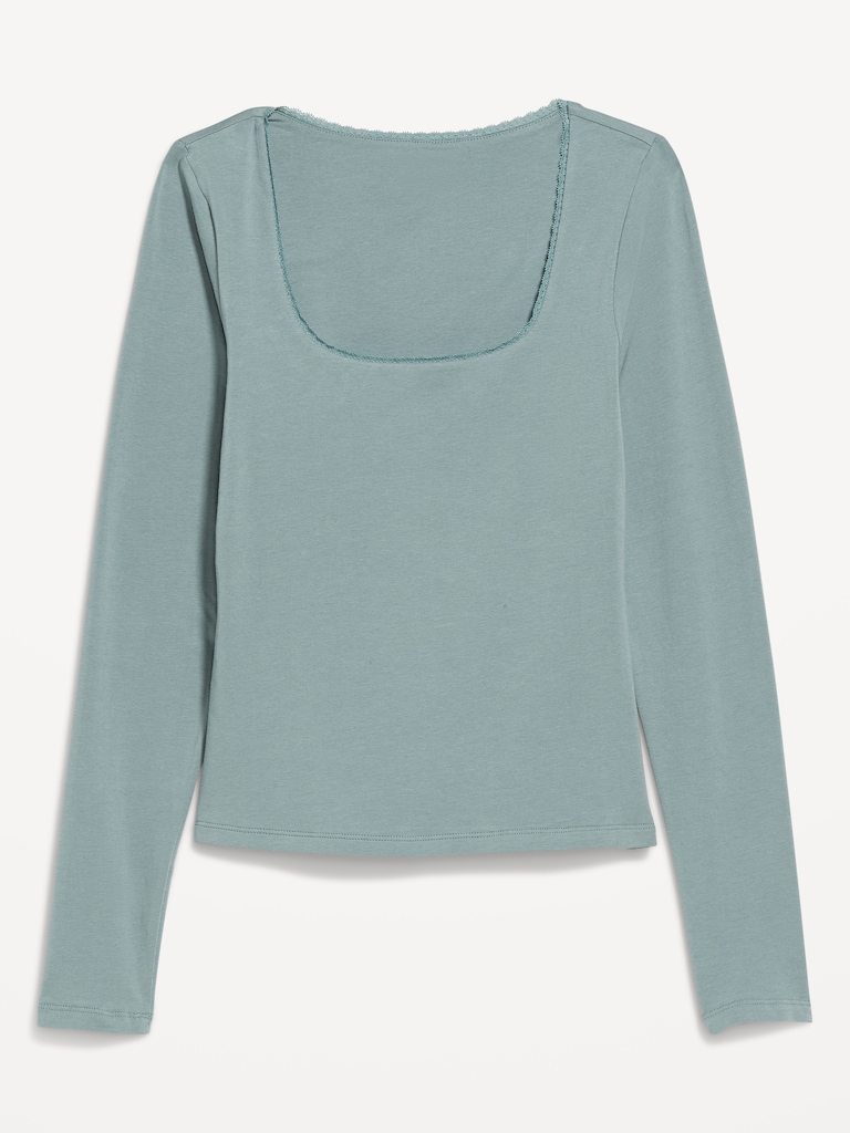 Fitted Double-Layer Scoop-Neck Top