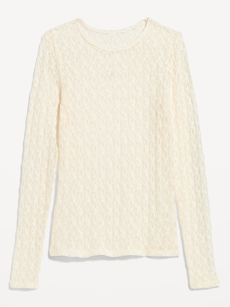 Long-Sleeve Lace Crew-Neck Top