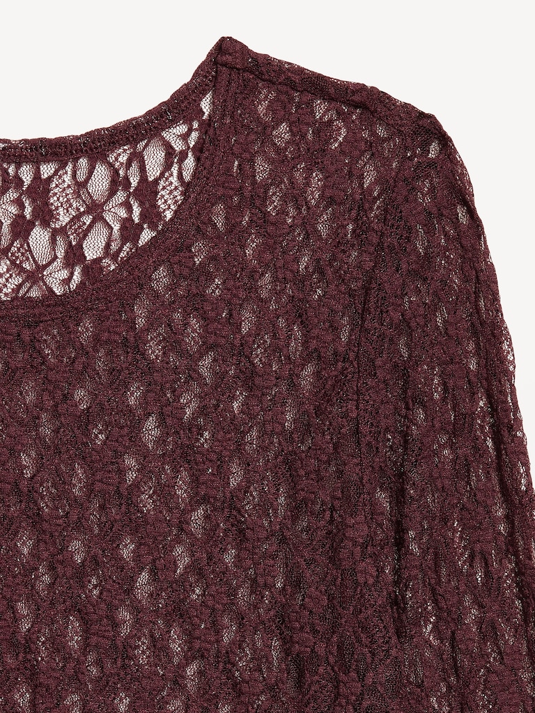 Long-Sleeve Lace Crew-Neck Top
