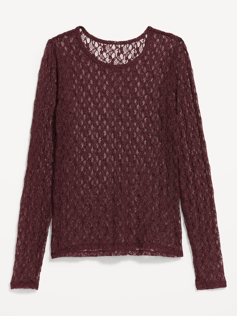 Long-Sleeve Lace Crew-Neck Top