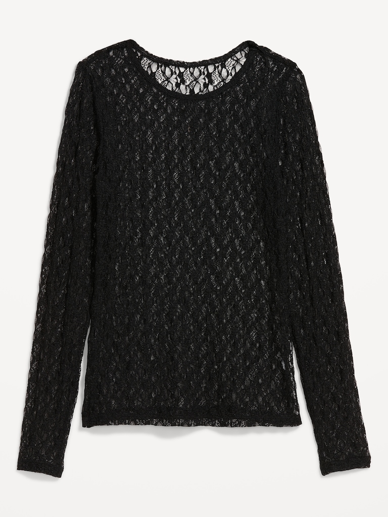 Long-Sleeve Lace Crew-Neck Top