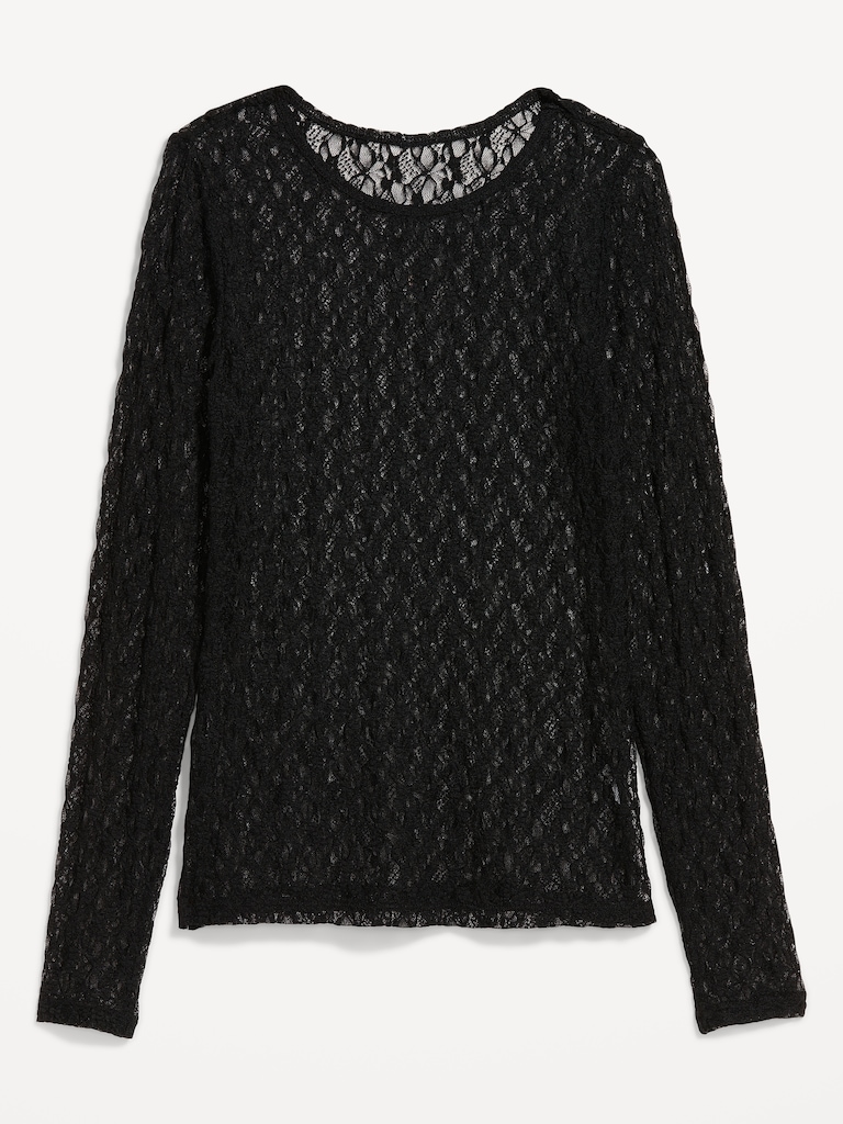 Long-Sleeve Lace Crew-Neck Top