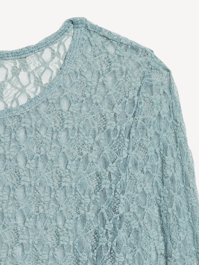 Long-Sleeve Lace Crew-Neck Top