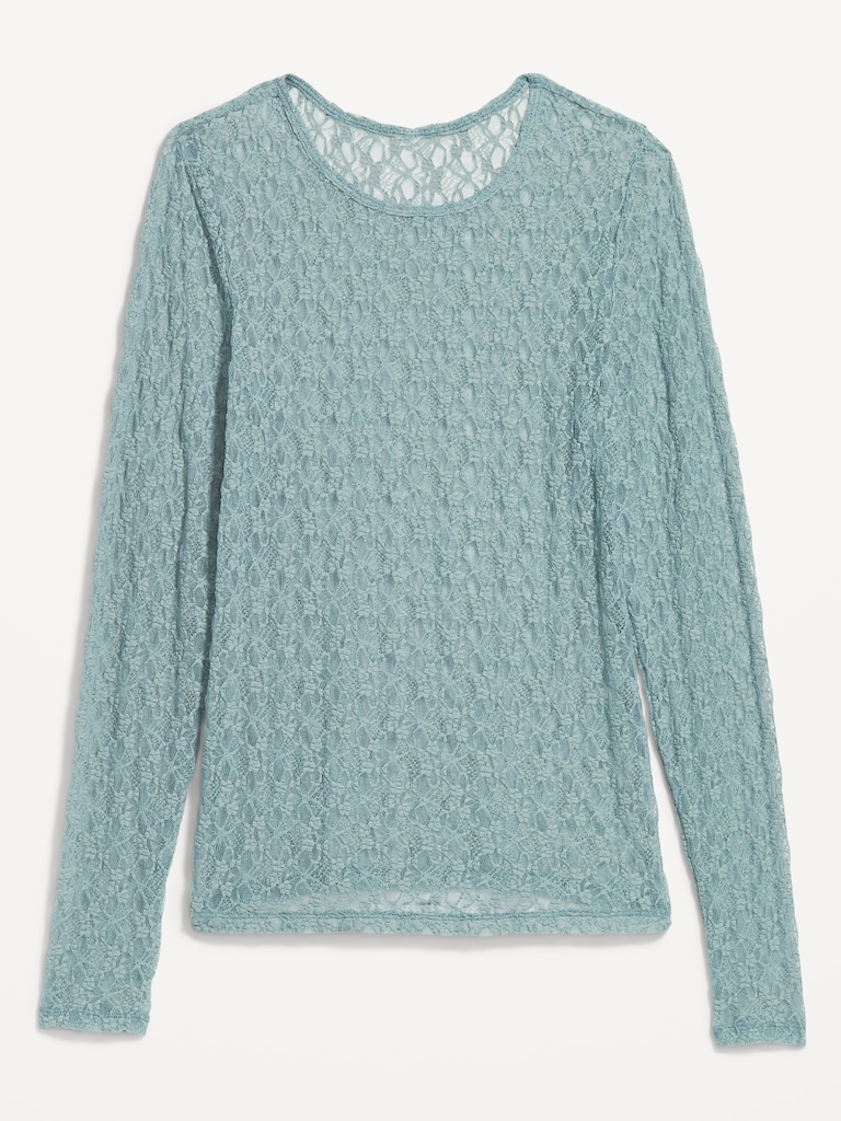 Long-Sleeve Lace Crew-Neck Top