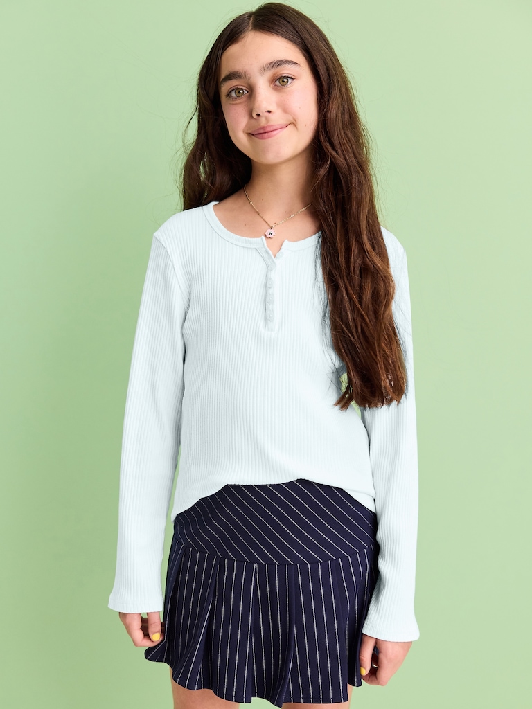 Long-Sleeve Fitted Ribbed Top for Girls