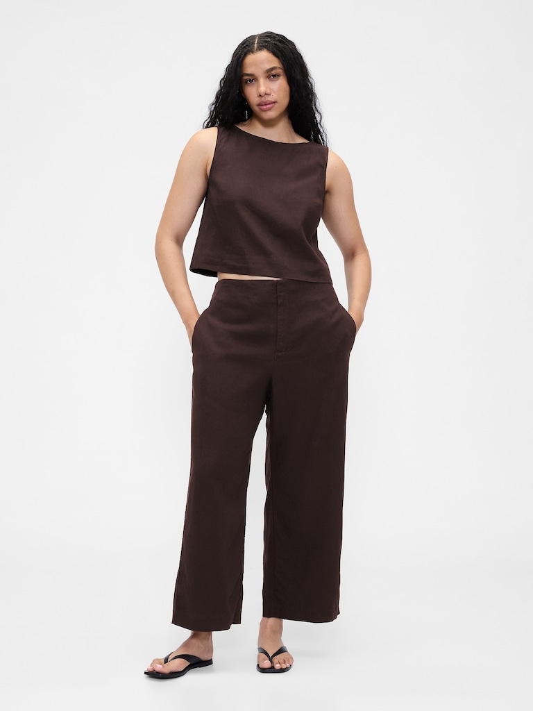 Linen-Blend Relaxed Straight Ankle Pants