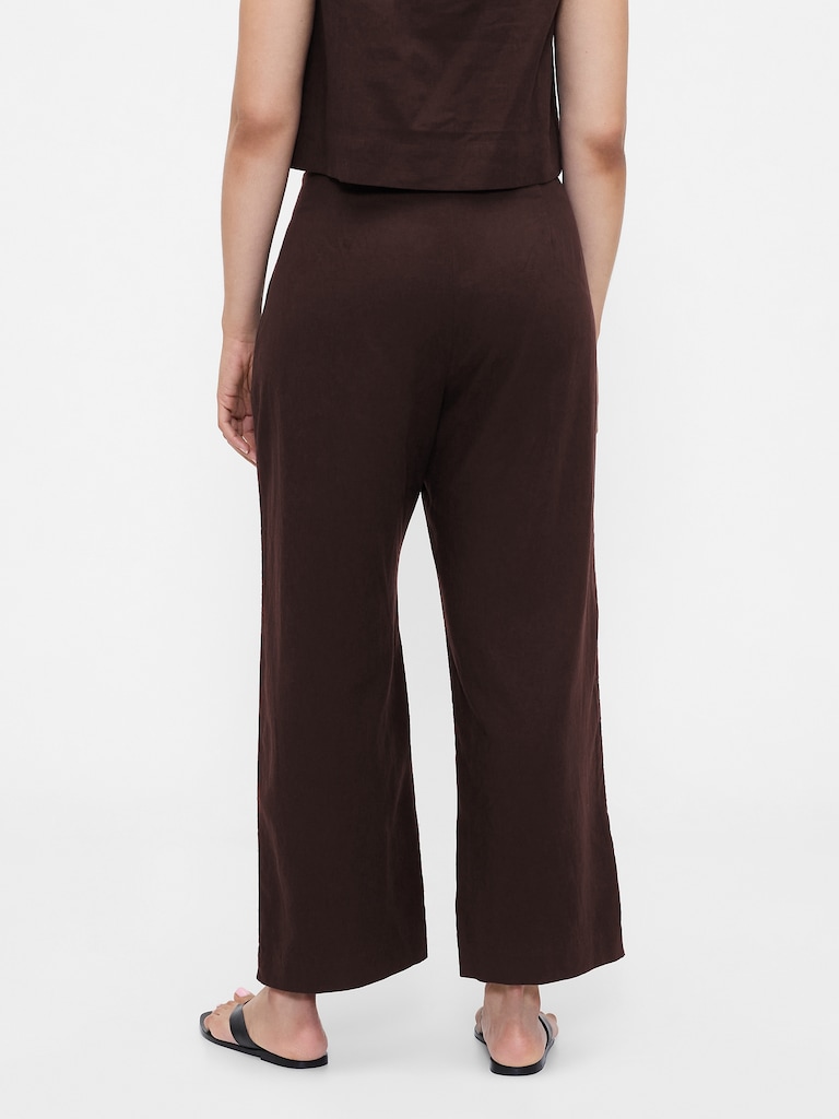 Linen-Blend Relaxed Straight Ankle Pants