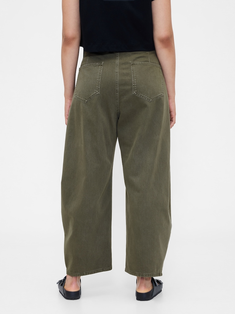 Mid Rise Twill Barrel Pants