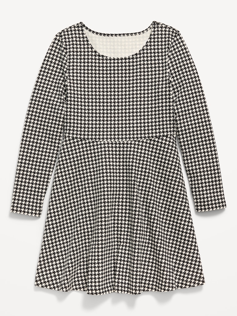 Printed Long-Sleeve Fit and Flare Dress for Girls