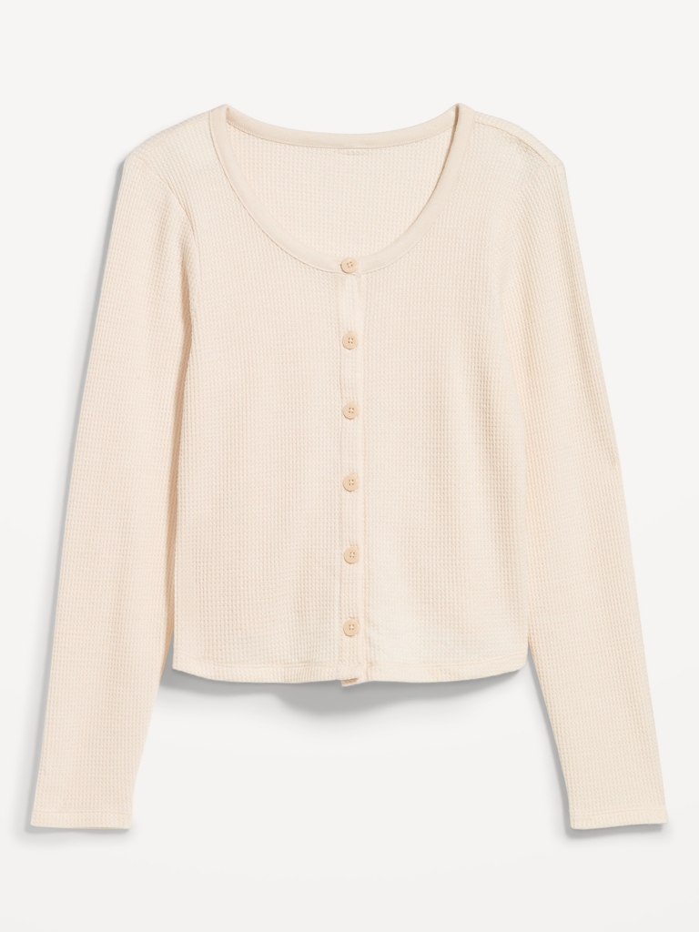 Button-Down Waffle-Knit Sleep Top