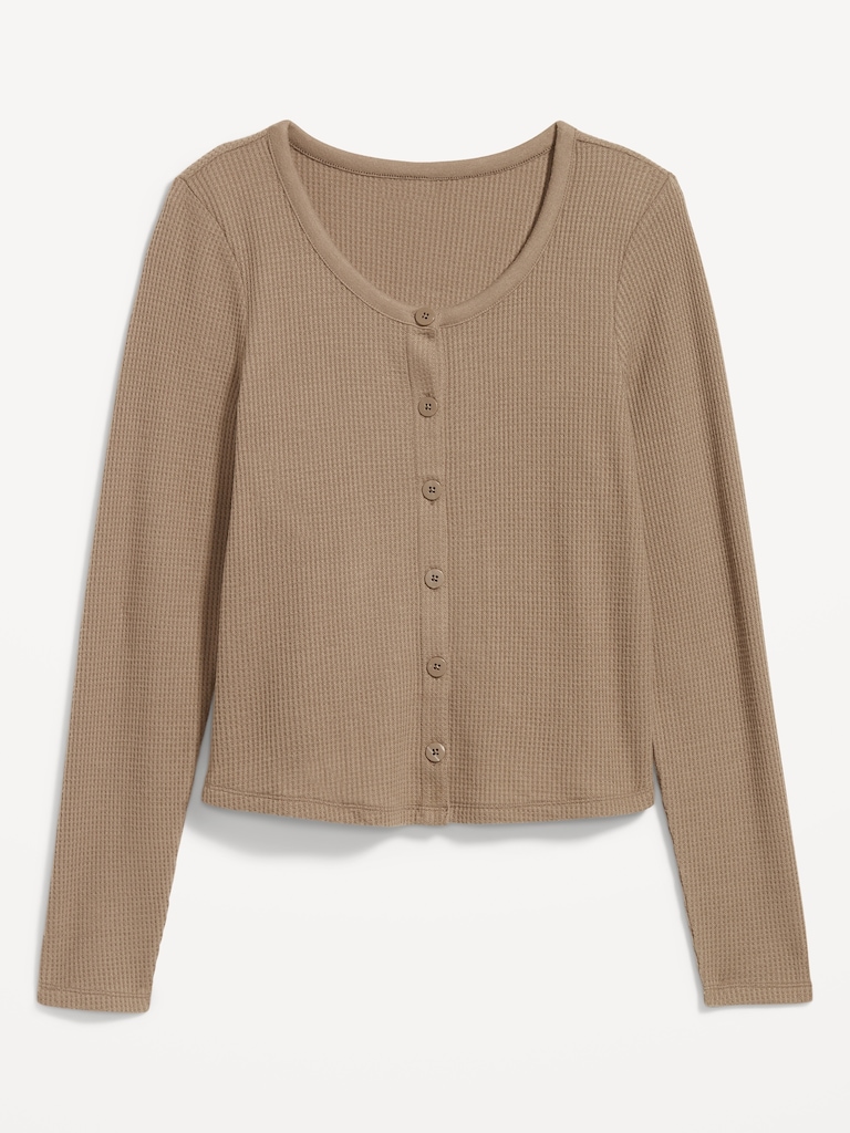 Button-Down Waffle-Knit Sleep Top