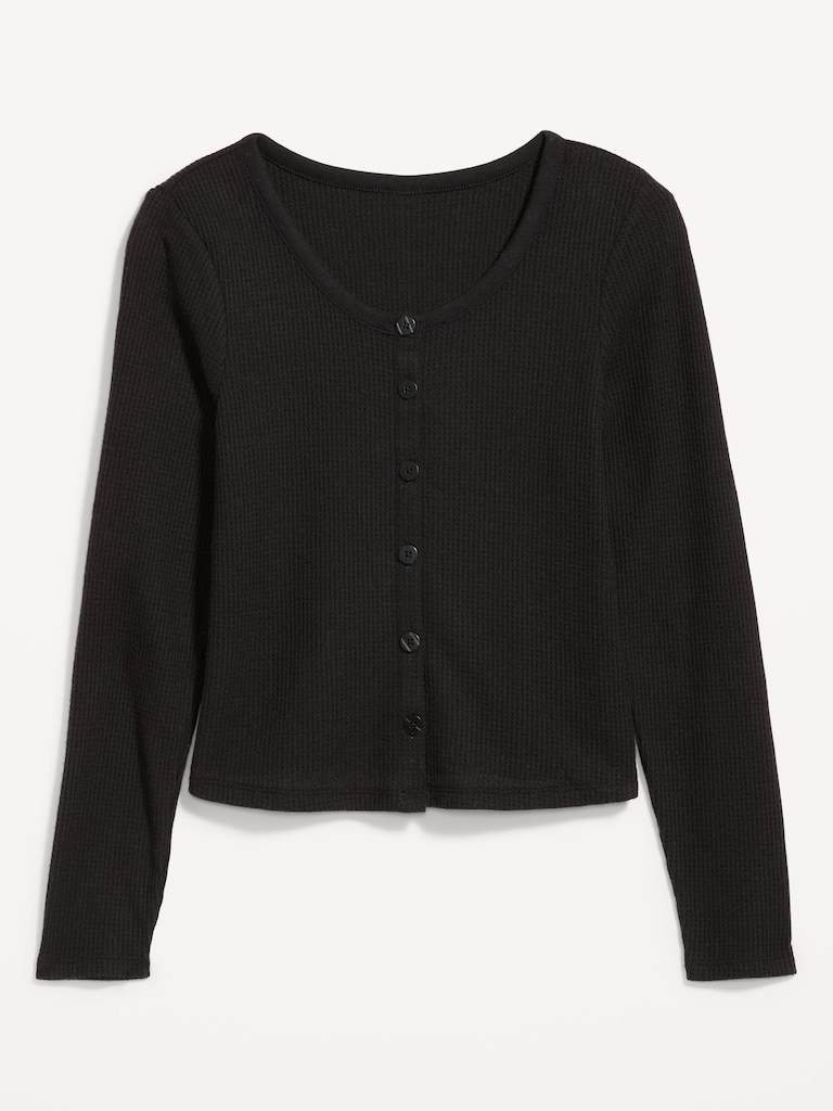 Button-Down Waffle-Knit Sleep Top