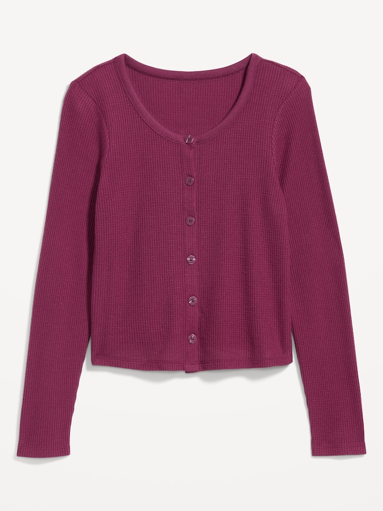 Button-Down Waffle-Knit Sleep Top