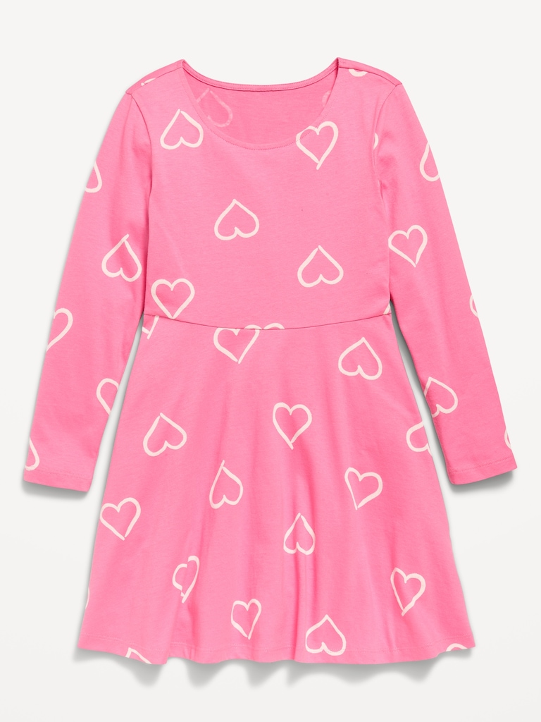 Printed Long-Sleeve Fit and Flare Dress for Girls