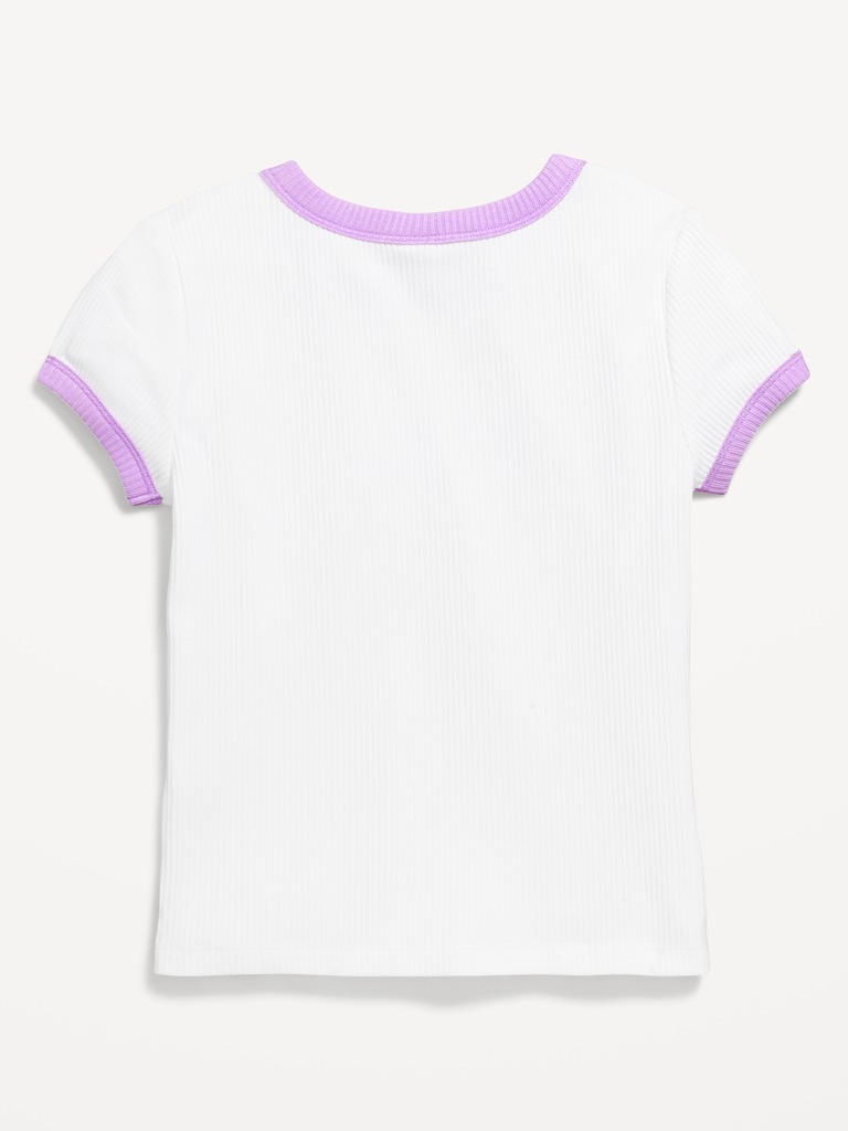 Fitted Short-Sleeve Ribbed Graphic Ringer T-Shirt for Girls