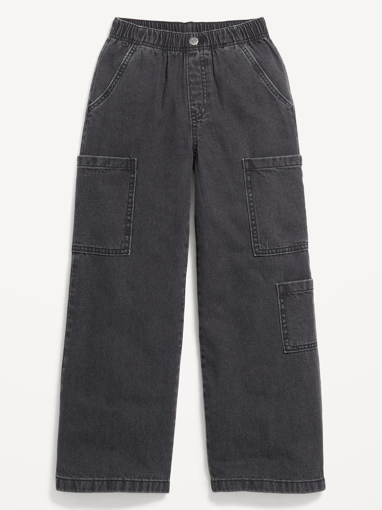 High-Waisted Pull-On Super Wide-Leg Cargo Jeans for Girls