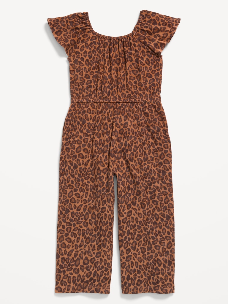 Flutter-Sleeve Ribbed Jumpsuit for Toddler Girls