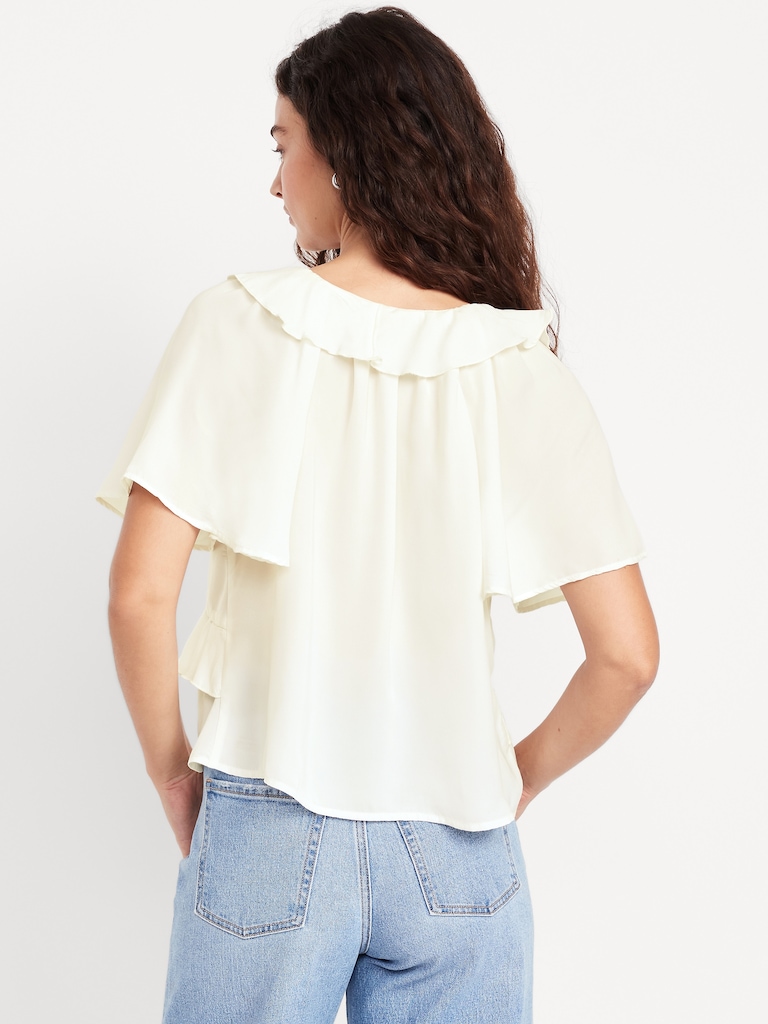 Satin Ruffle Tie-Front Top