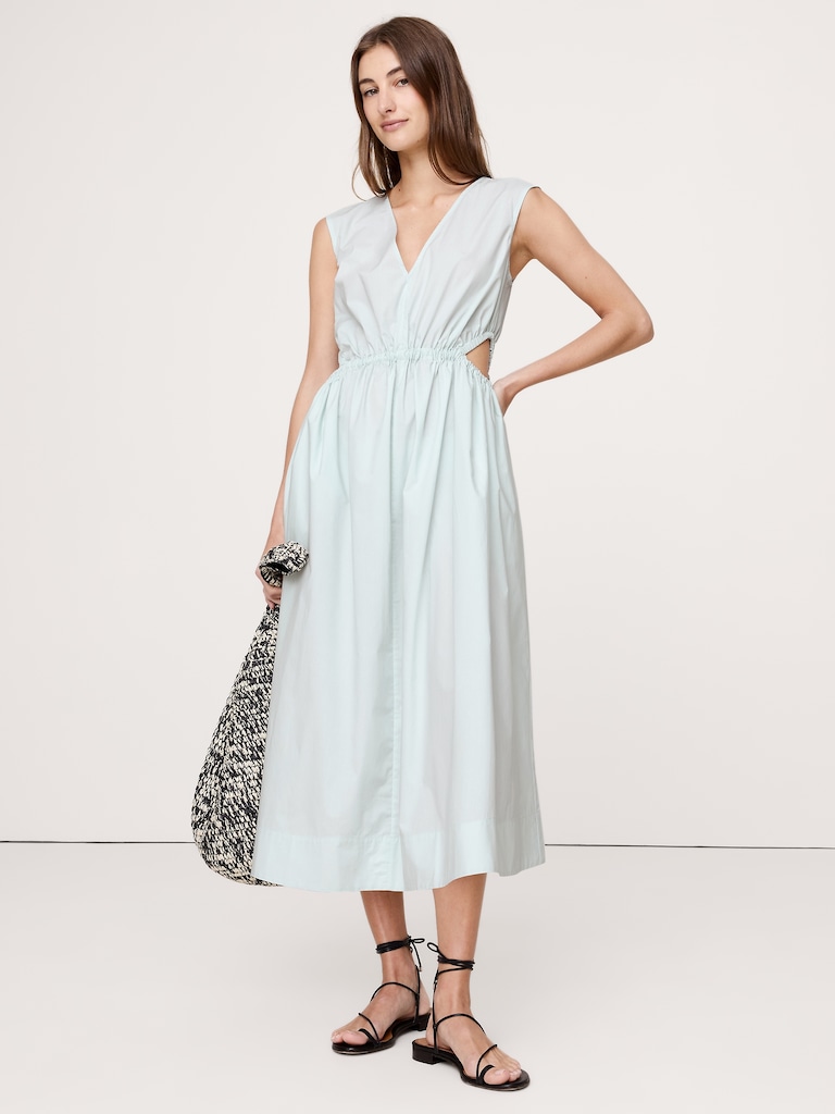 Cotton Poplin Side Cut-Out Midi Dress