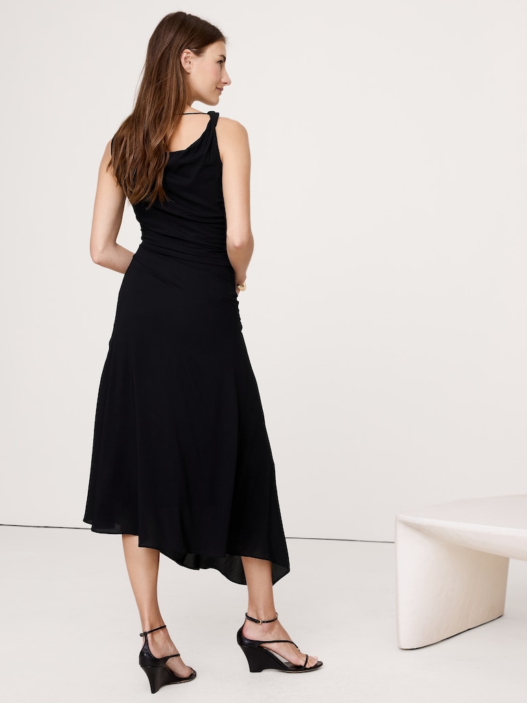 Crepe Twist-Shoulder Dress