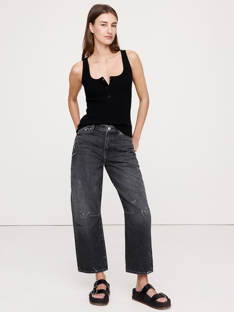 Merino-Cotton Blend Henley Tank