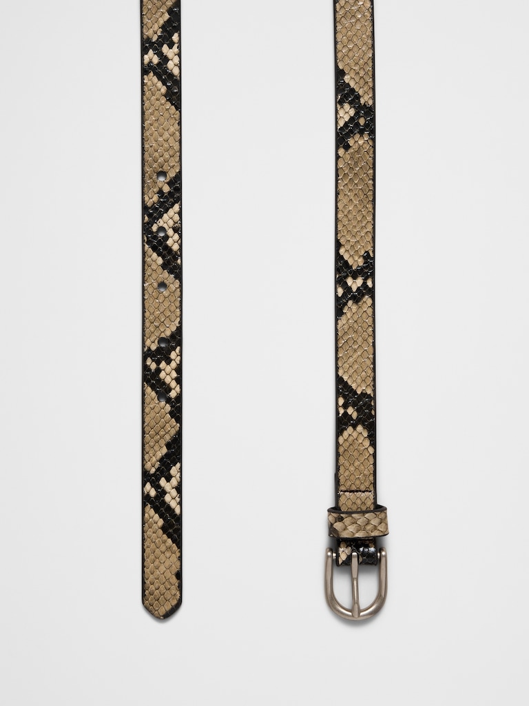 Leather Snake Print Skinny Belt