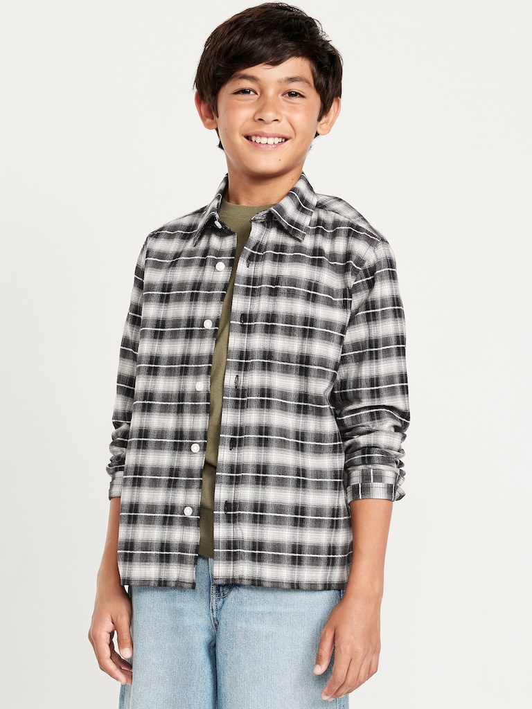Long-Sleeve Textured Plaid Pocket Shirt for Boys