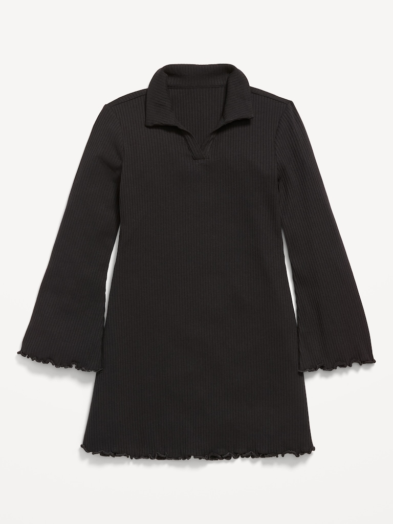 Long-Sleeve Fit and Flare Ribbed Polo Dress for Girls
