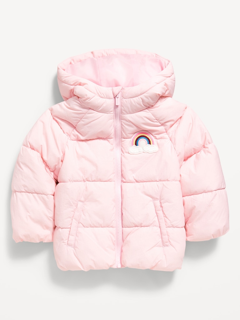 Water-Resistant Embroidered Puffer Jacket for Toddler Girls