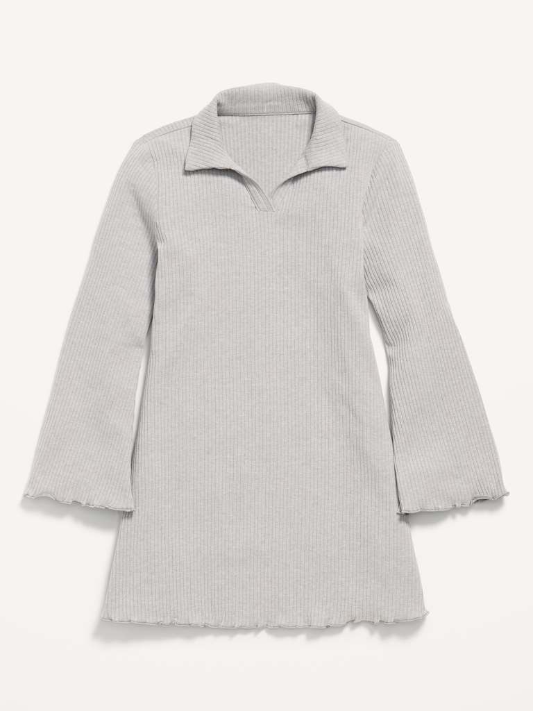 Long-Sleeve Fit and Flare Ribbed Polo Dress for Girls