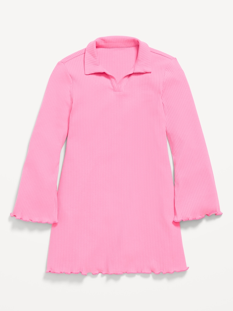 Long-Sleeve Fit and Flare Ribbed Polo Dress for Girls