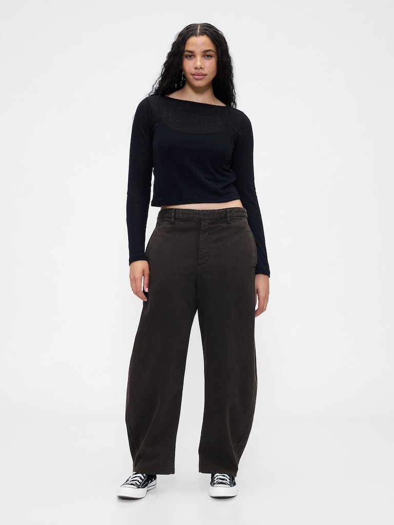 Mid Rise Twill Barrel Pants