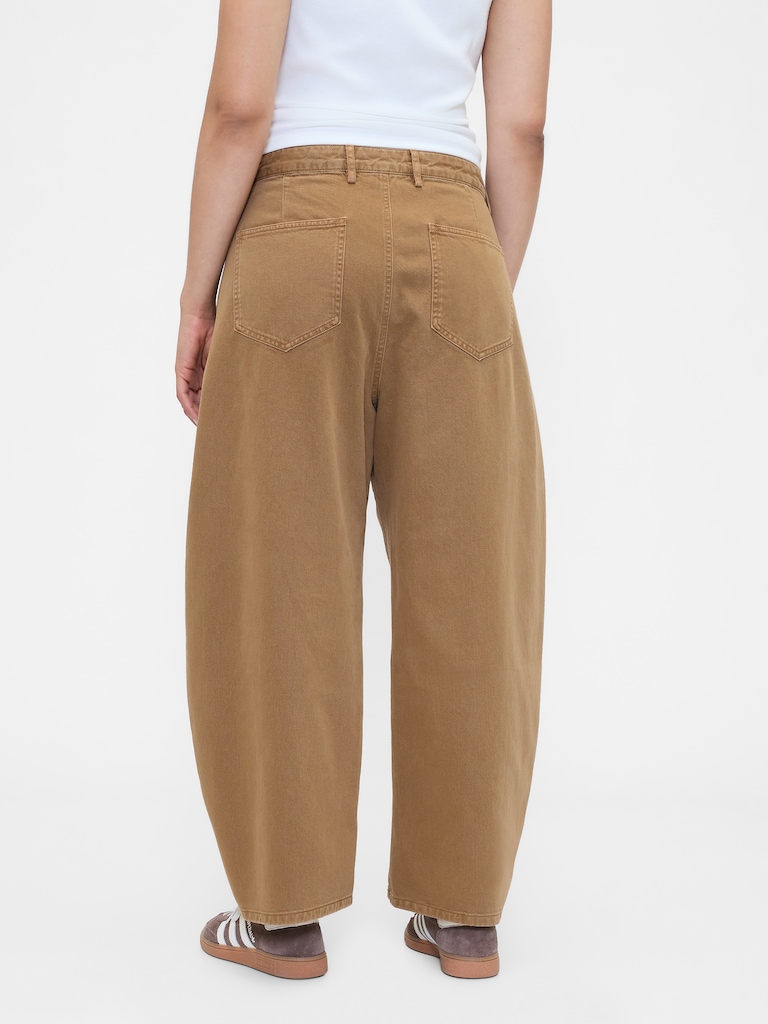 Mid Rise Twill Barrel Pants