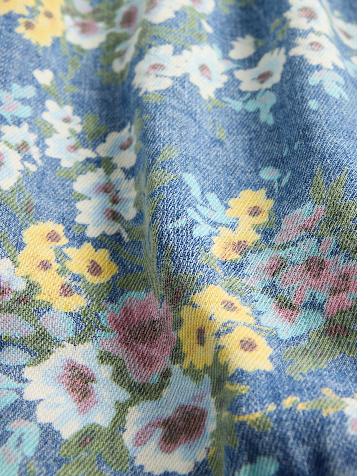 Kids Denim Puff-Sleeve Floral Dress