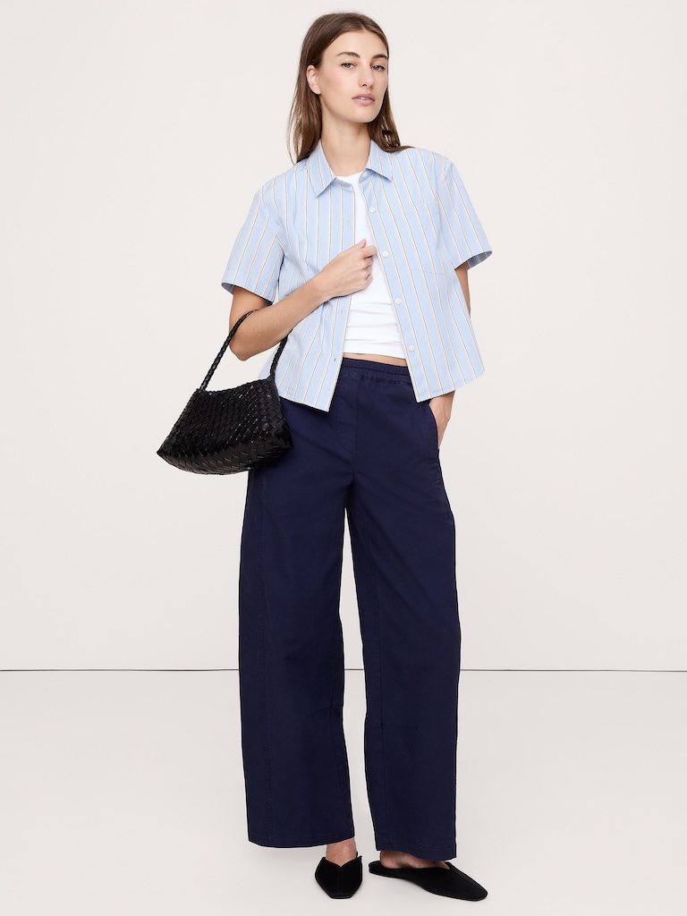 Haut droit à manches courtes en popeline de coton