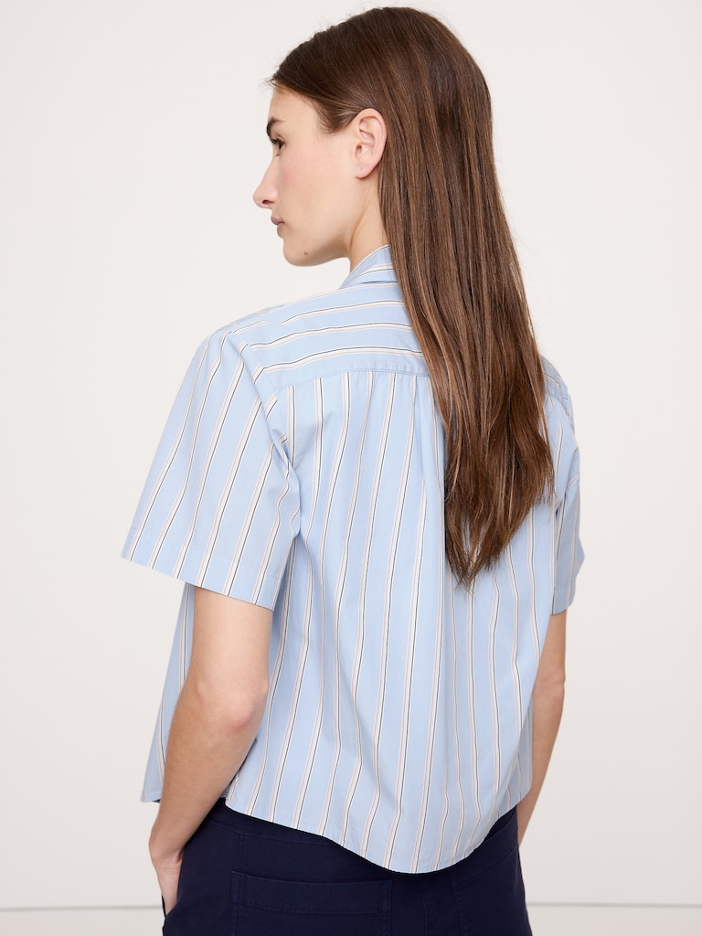 Haut droit à manches courtes en popeline de coton