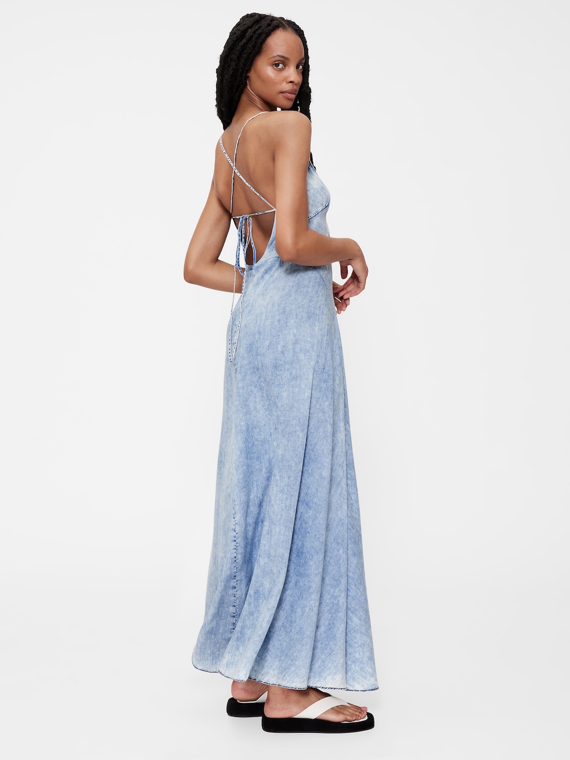GapStudio Draped Denim Slip Maxi Dress