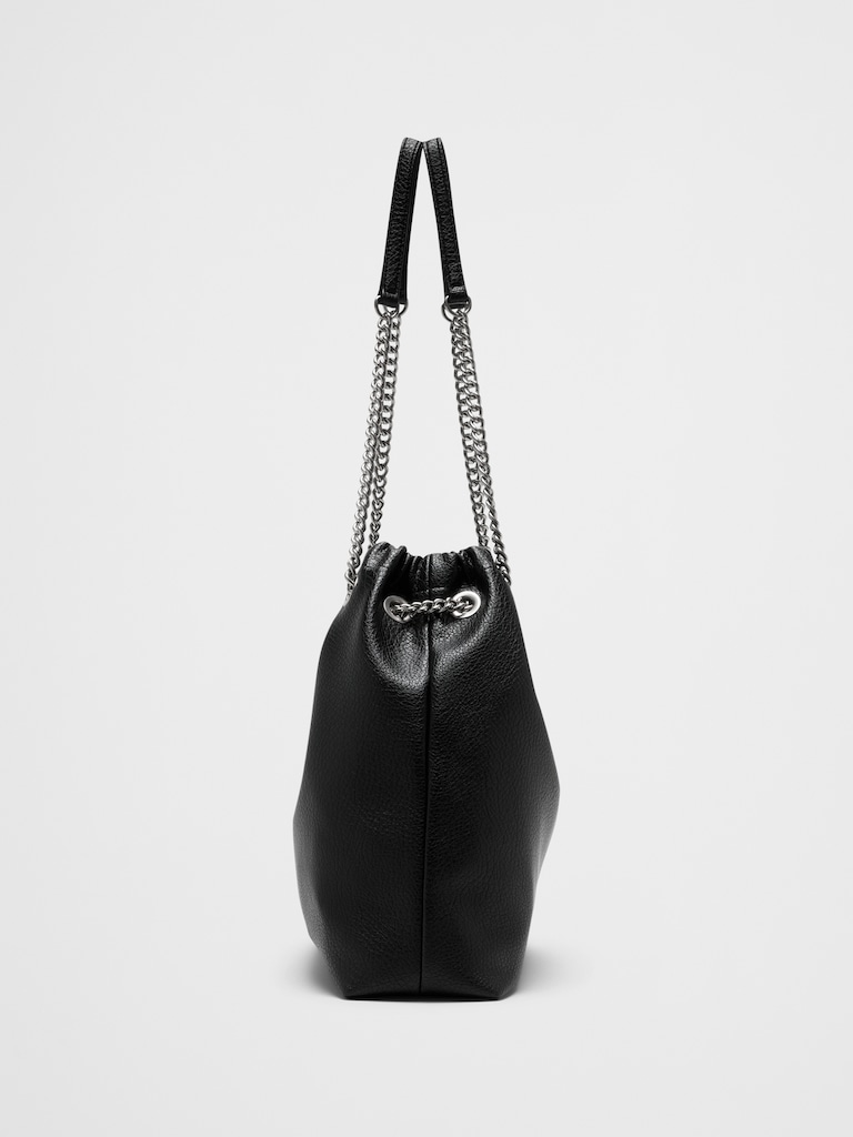 Vegan Leather Gathered Chain Bucket Bag