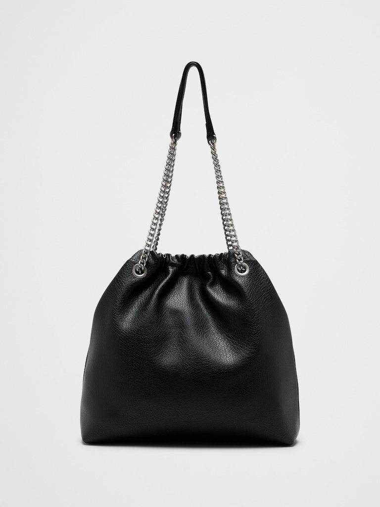 Vegan Leather Gathered Chain Bucket Bag