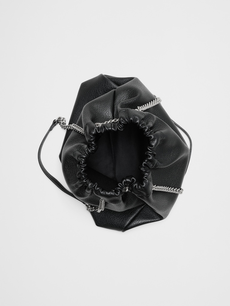 Vegan Leather Gathered Chain Bucket Bag