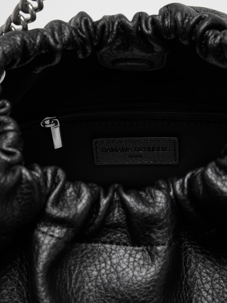 Vegan Leather Gathered Chain Bucket Bag