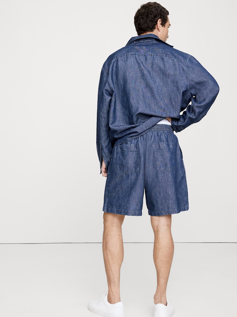 9.5" Cotton-Hemp Chambray Pull-On Short