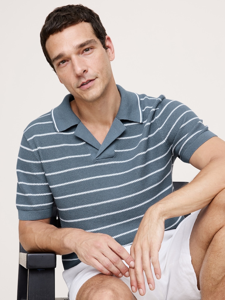 Texture Stripe Cotton Polo