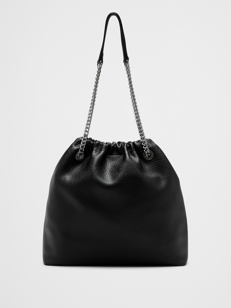 Vegan Leather Gathered Chain Bucket Bag