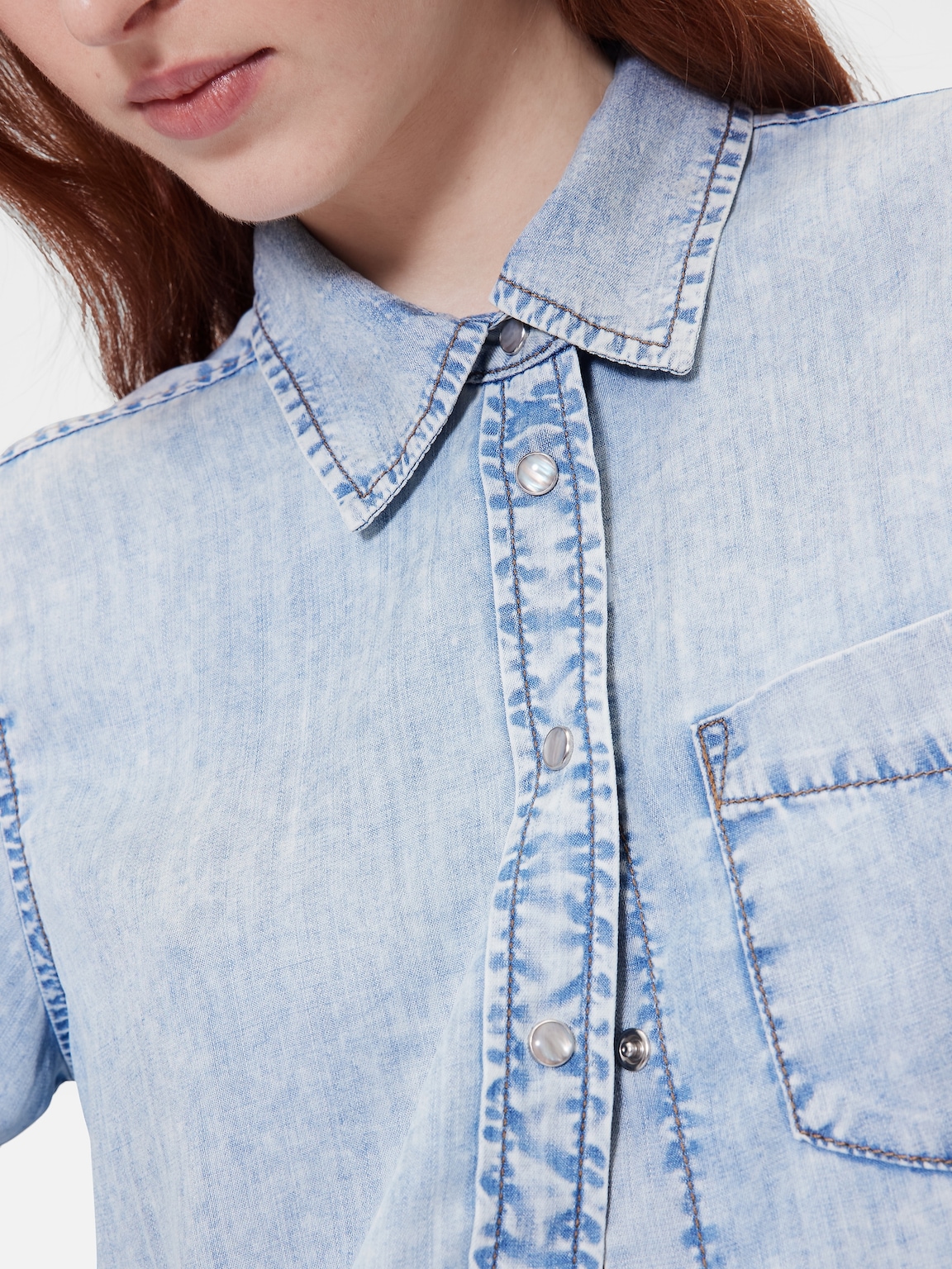 GapStudio Draped Denim Crop Shirt